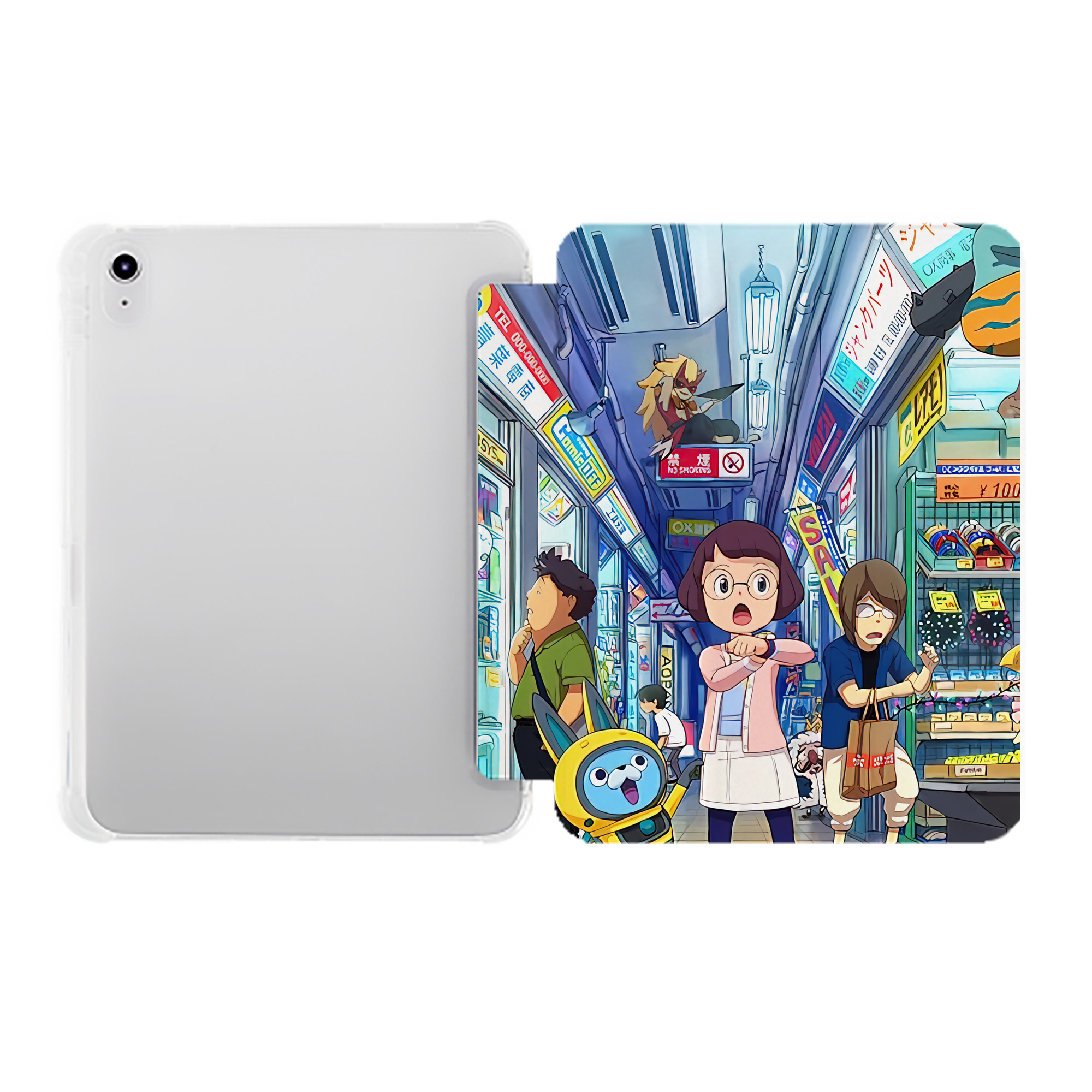 （画像用） 妖怪ウォッチ Yo-kai Watch IPad ケース ペン収納付き 三つ折りスタンド PUレザー×シリコン 対応機種9.5/10.5/10.9インチ